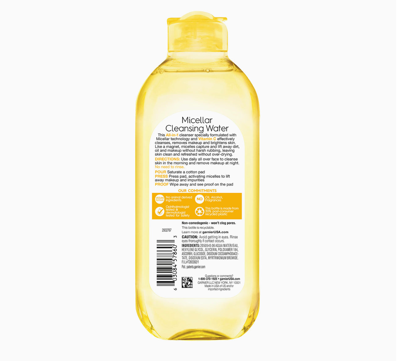 GARNIER MICELLAR CLEANSING WATER VIT.C 400ML (DULL SKIN) YELLOW