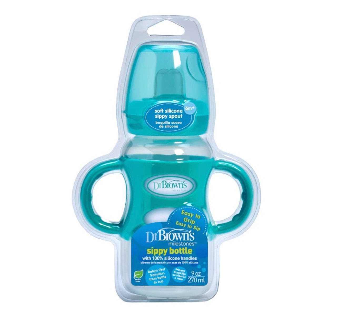 DR BROWNS SIPPY BOTTLE SILICON HANDLE GREEN