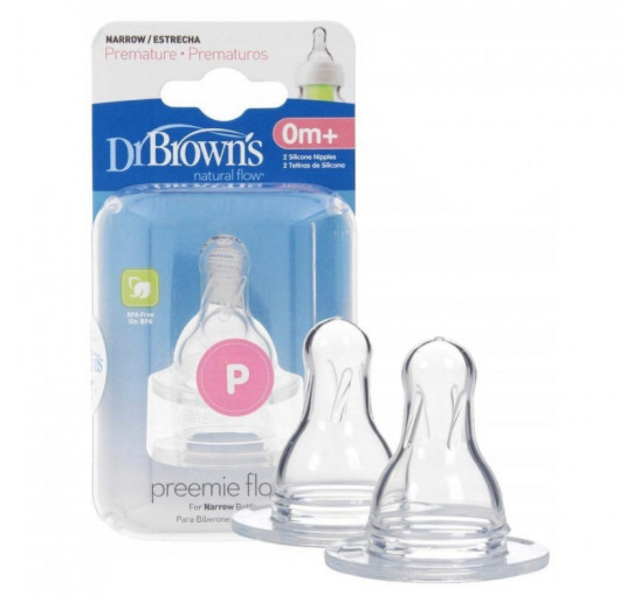 DR BROWNS 2SILICON NIPPLES PREEMIE FLOW 0+