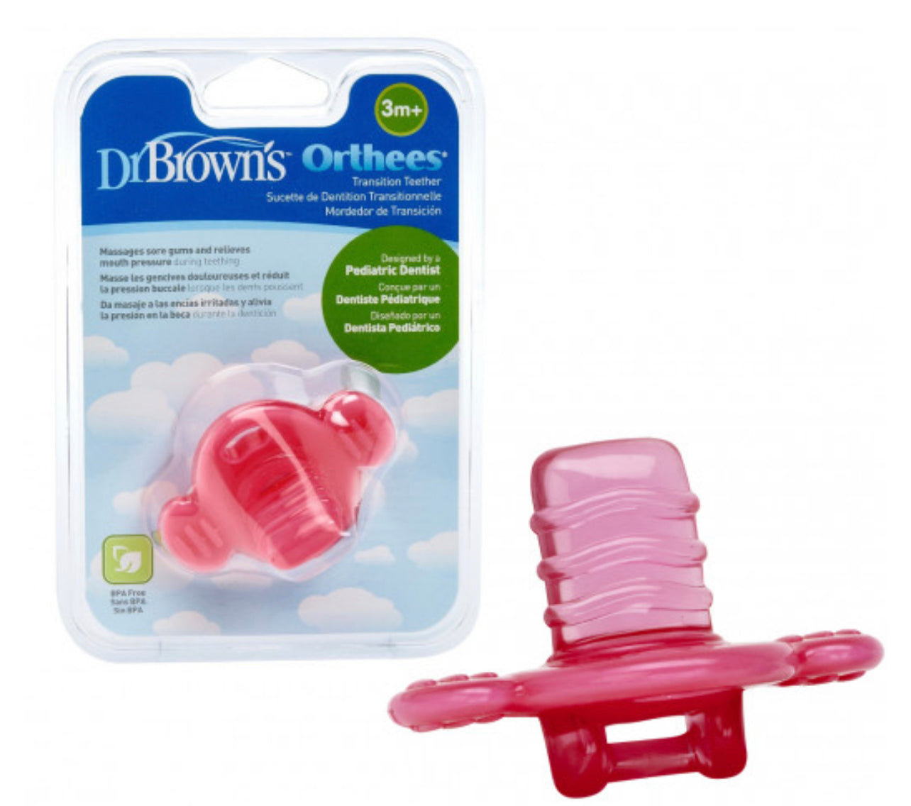 DR. BROWN ORTHEES PINK TEETHER 3M+