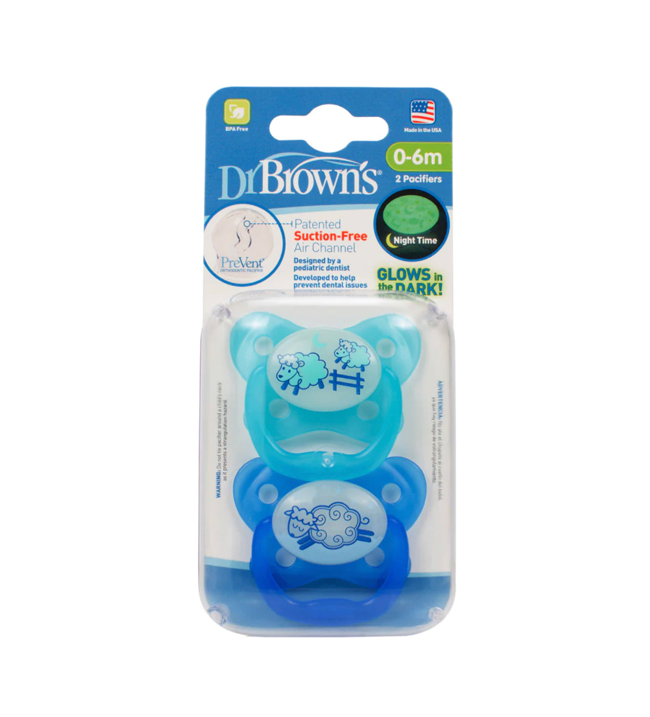 DR. BROWN PREVENT SHEILD PACIFIER GLOW IN THE DARK 0-6M