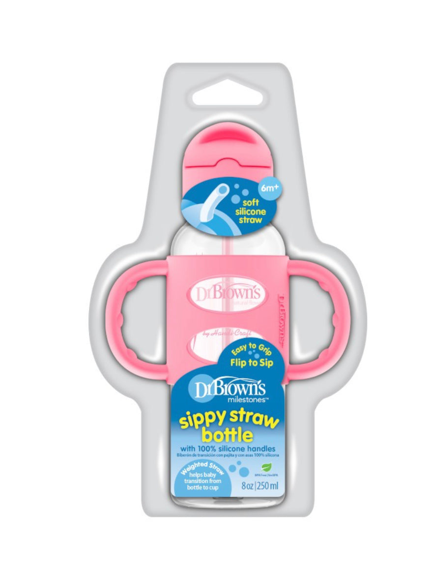 DR BROWNS SIPPY BOTTLE WITH SILICON HANDLE PINK