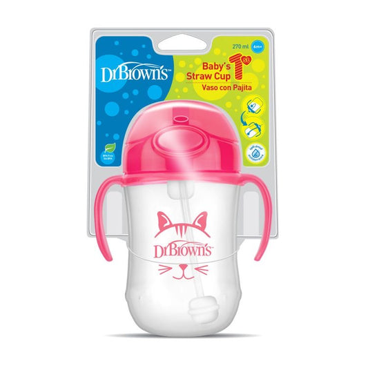 DR. BROWN INSULATED STRAWCUP WITH HANDLES PINK 300 ML