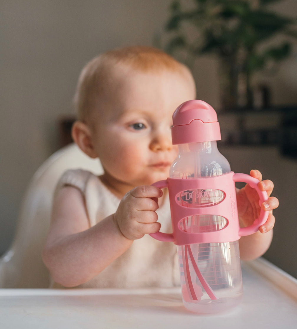 DR BROWNS SIPPY BOTTLE WITH SILICON HANDLE PINK