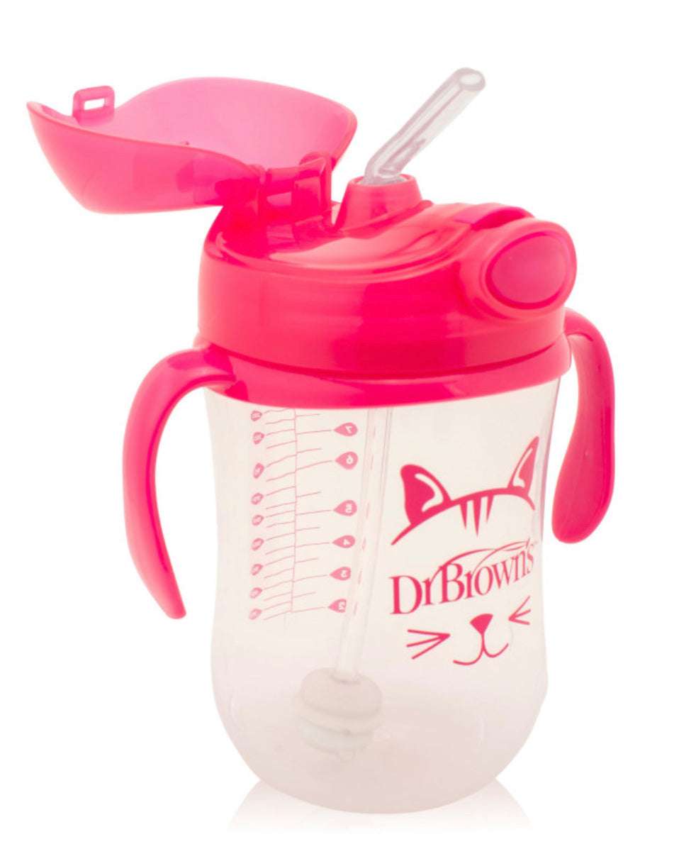 DR. BROWN INSULATED STRAWCUP WITH HANDLES PINK 300 ML