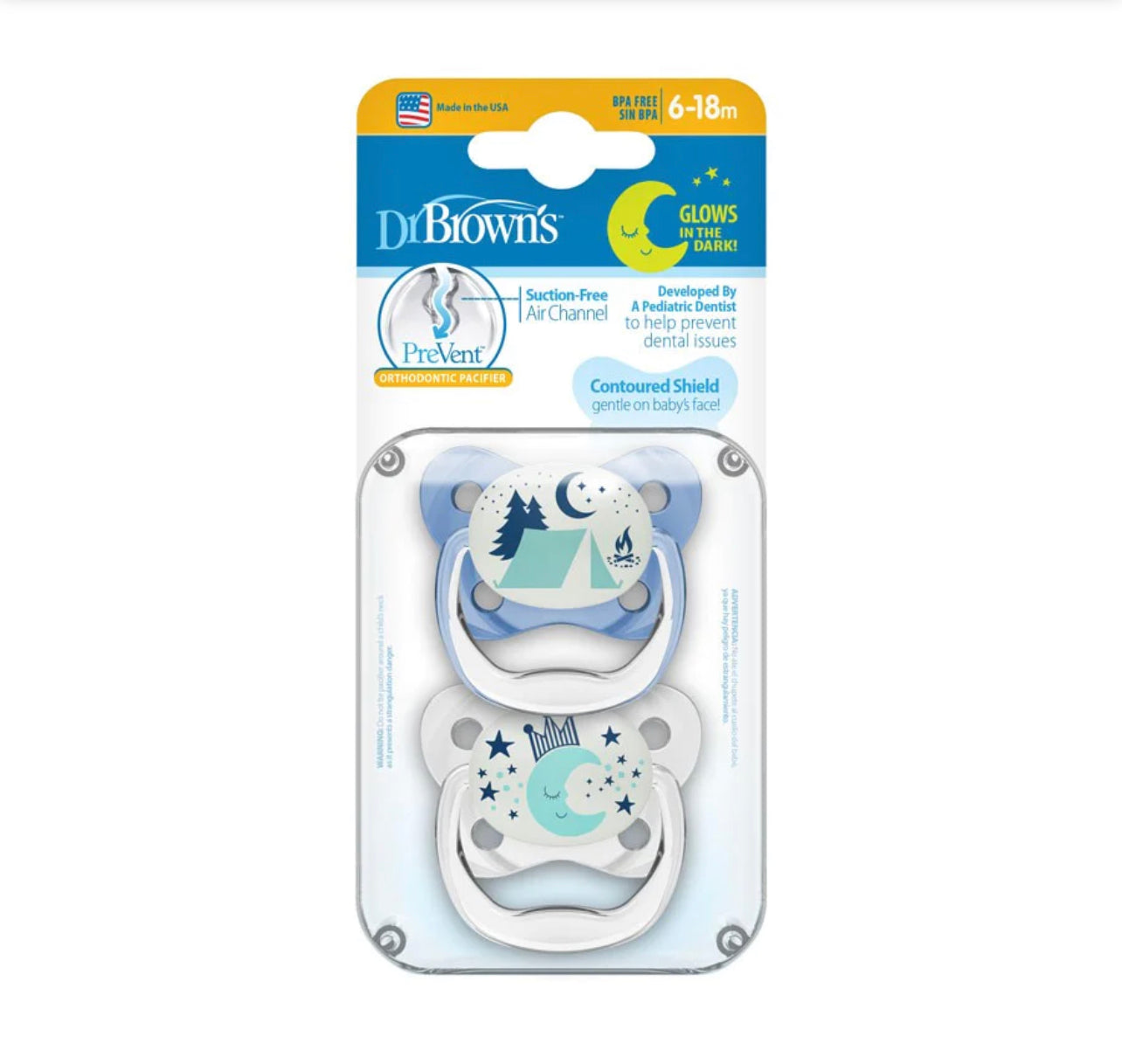 DR. BROWN PREVENT GLOW IN THE DARK PACIFIER 6-18 M