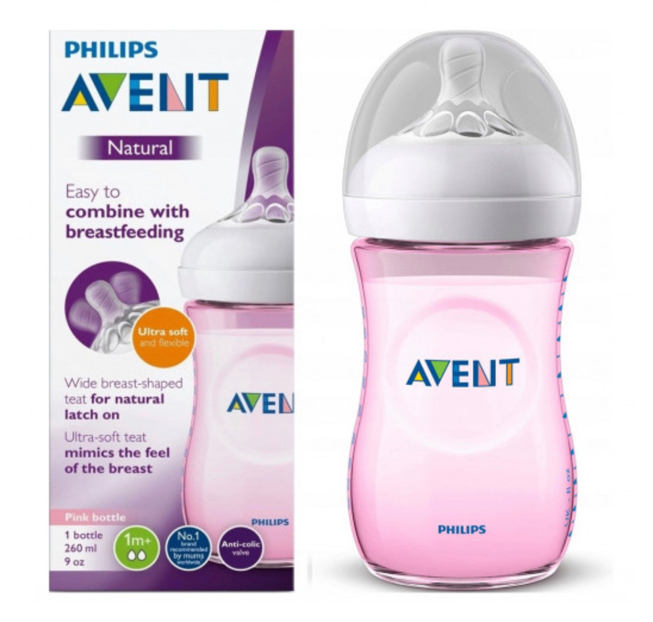 AVENT NATURAL BOTLLE 1M+ PINK 260ML