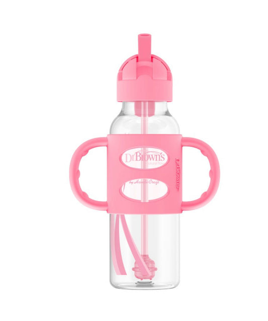 DR BROWNS SIPPY BOTTLE WITH SILICON HANDLE PINK